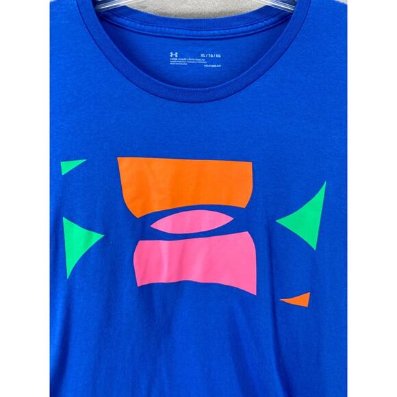 Under Armour T-Shirt Womens‎ XL Blue Pink Heat Gear Crew Short Sleeve Pull Over - Picture 2 of 8
